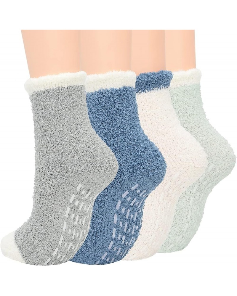 Womens Fuzzy Socks Winter Warm Fluffy Socks Athletic Outdoor Sports Socks 4 Pack Sweet Patchwork With Grips $7.64 Socks