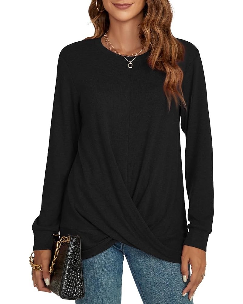 Womens 2023 Fall Long Sleeve Tops Casual Dressy Shirts Fashion Front Twist Knot Tunic Blouses Black $8.39 Tops
