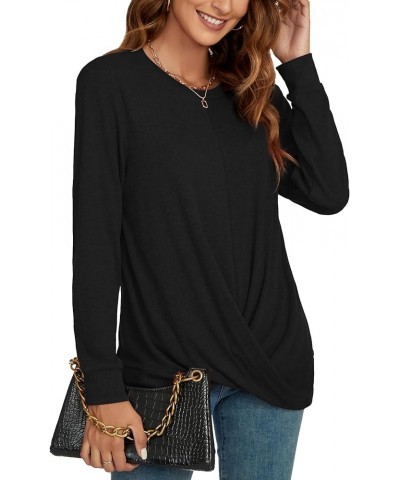 Womens 2023 Fall Long Sleeve Tops Casual Dressy Shirts Fashion Front Twist Knot Tunic Blouses Black $8.39 Tops