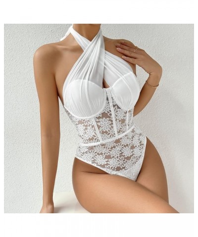 Women's Wrap Sleeveless Bodysuit Tops Lace Criss Cross Cut Out Halter Leotard Jumpsuit White-f10614 $10.12 Bodysuits