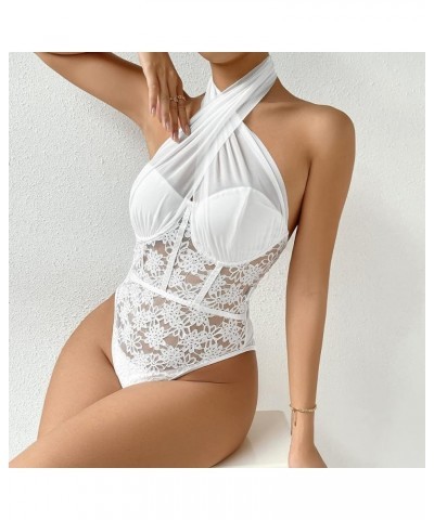 Women's Wrap Sleeveless Bodysuit Tops Lace Criss Cross Cut Out Halter Leotard Jumpsuit White-f10614 $10.12 Bodysuits