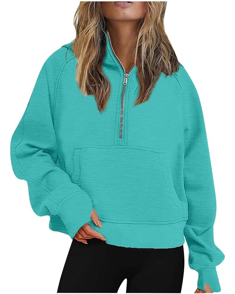 Quarter Zip Pullover Women Scuba Dupes Sweatshirt with Pocket Y2K Half Zip Fall Outfits 2023 Fleece Winter Clothes A03-blue $...