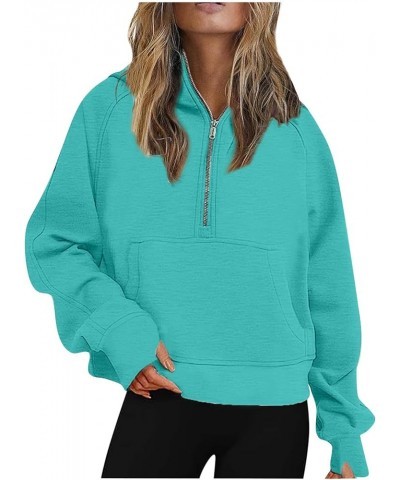 Quarter Zip Pullover Women Scuba Dupes Sweatshirt with Pocket Y2K Half Zip Fall Outfits 2023 Fleece Winter Clothes A03-blue $...