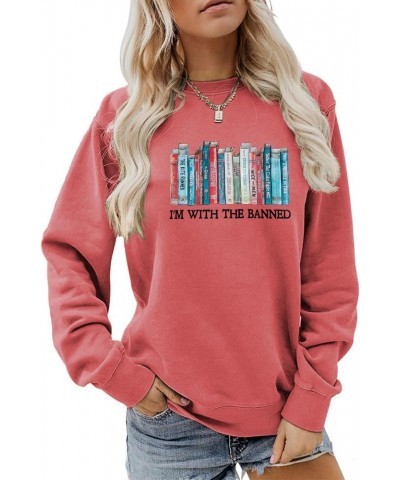 I'M With The Banned Books Sweatshirt Women Banned Books Lover Pullover Funny Reader Graphic Shirts Casual Teacher Top Pattern...