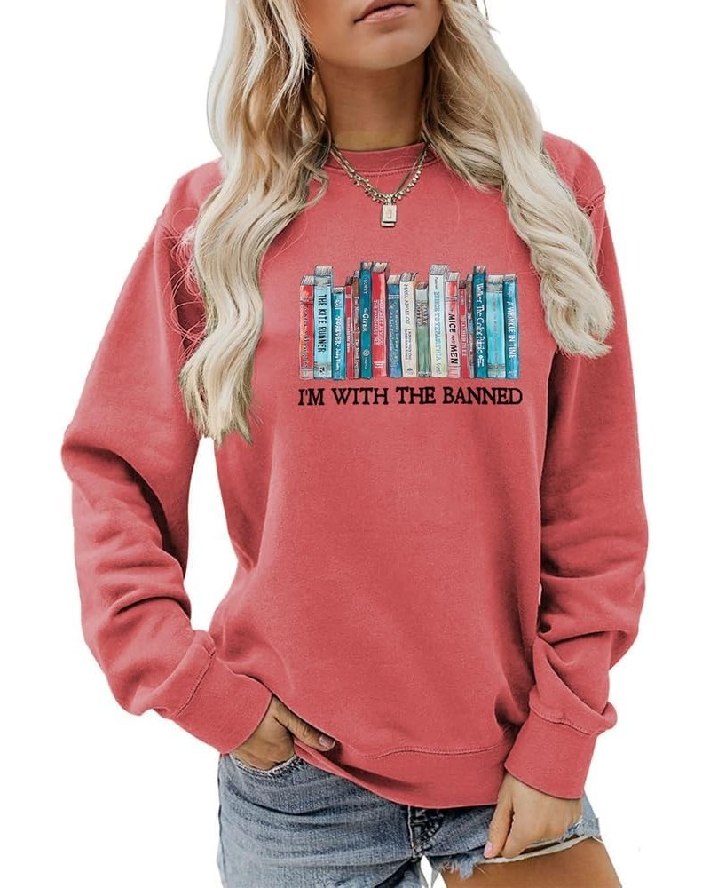 I'M With The Banned Books Sweatshirt Women Banned Books Lover Pullover Funny Reader Graphic Shirts Casual Teacher Top Pattern...