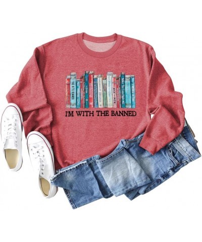 I'M With The Banned Books Sweatshirt Women Banned Books Lover Pullover Funny Reader Graphic Shirts Casual Teacher Top Pattern...