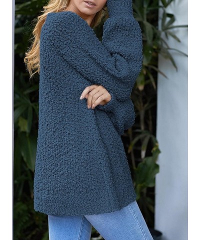 Women's 2024 Fall Winter Oversized Fuzzy Popcorn Sweaters Trendy V Neck Long Sleeve Cozy Pullover Tunic Tops Denim Blue $10.7...