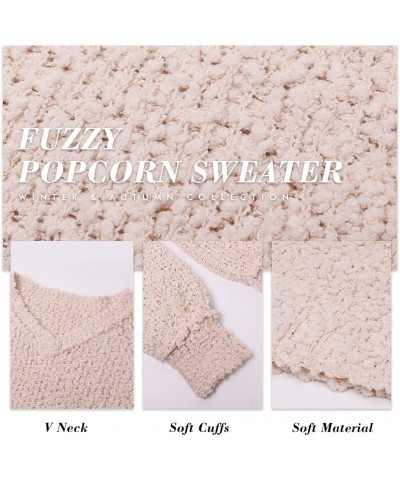 Women's 2024 Fall Winter Oversized Fuzzy Popcorn Sweaters Trendy V Neck Long Sleeve Cozy Pullover Tunic Tops Denim Blue $10.7...