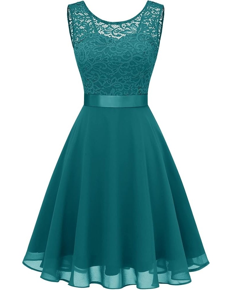 Cocktail Dresses Prom Dress for Teens Wedding Guest Sleeveless Lace Formal Dresses Shot-peacock Green $21.38 Dresses