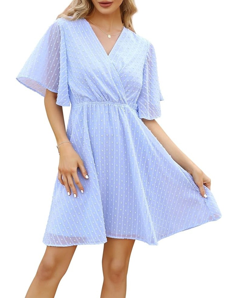 Women's Swiss Dot Mini Dress Light Blue $12.21 Dresses