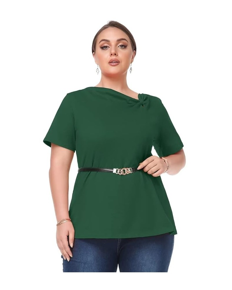 Women's Summer Tops Short Sleeve Knotted T-Shirts Plus Size Tee Blouse Tops Business Casual Clothes(2X,R-DarkOrange) Medium R...