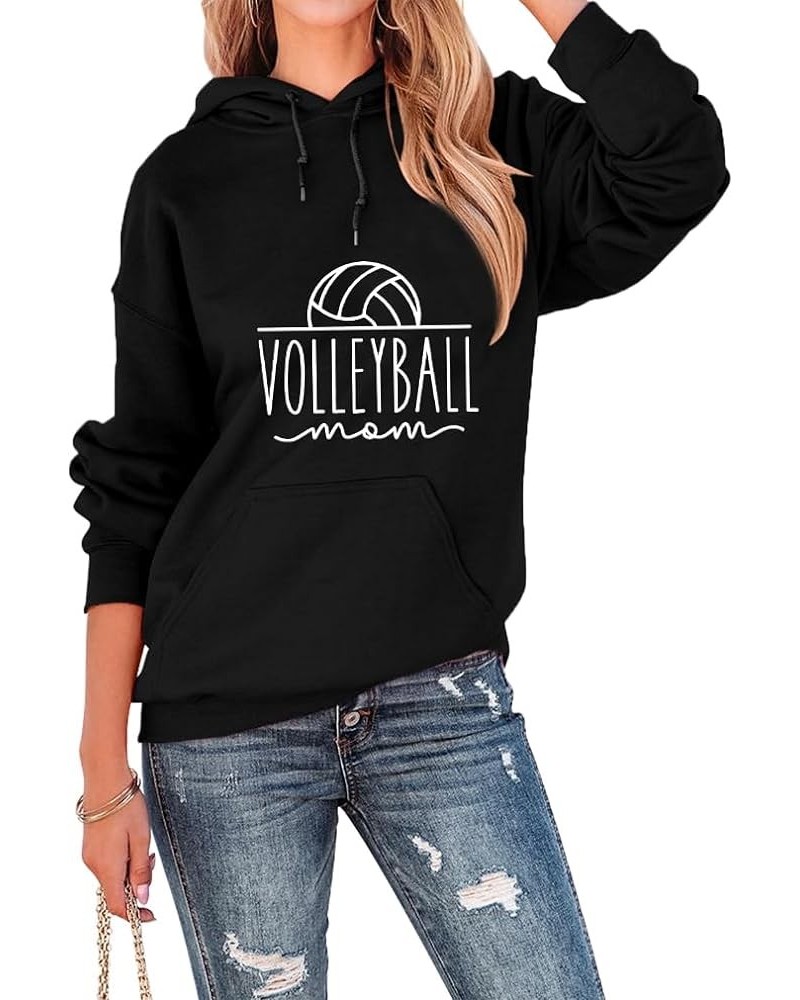 Volleyball Mom Sweatshirt Sports Mom Hoodie Shirts Womens Cute Volleyball Graphic Long Sleeve Hooded Pullover Tops Black $14....