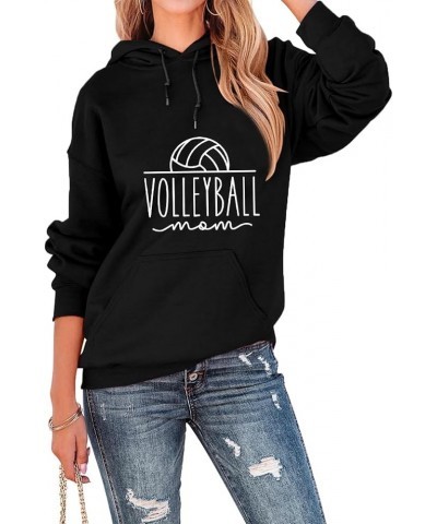 Volleyball Mom Sweatshirt Sports Mom Hoodie Shirts Womens Cute Volleyball Graphic Long Sleeve Hooded Pullover Tops Black $14....