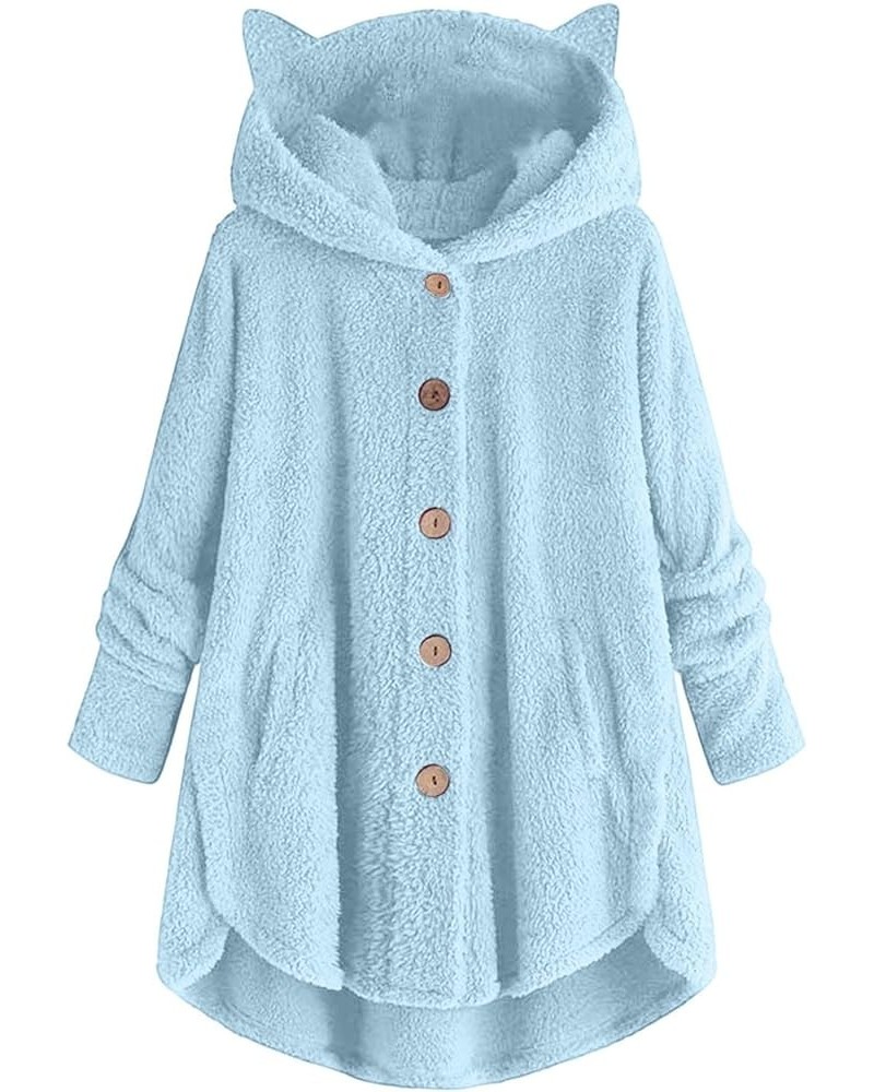 Winter Coats for Women 2023 Trendy Causal Cute Sherpa Jackets Fuzzy Fleece Long Sleeve Coats Button Down Hoodies 04-light Blu...