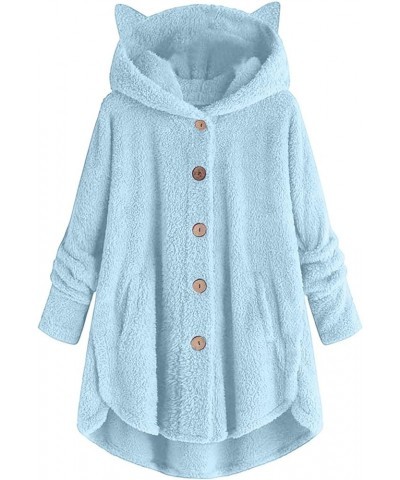 Winter Coats for Women 2023 Trendy Causal Cute Sherpa Jackets Fuzzy Fleece Long Sleeve Coats Button Down Hoodies 04-light Blu...