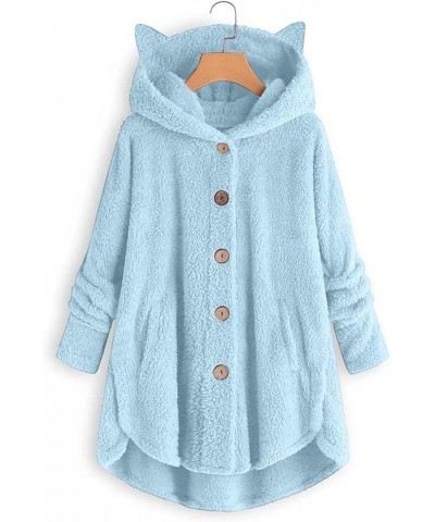 Winter Coats for Women 2023 Trendy Causal Cute Sherpa Jackets Fuzzy Fleece Long Sleeve Coats Button Down Hoodies 04-light Blu...