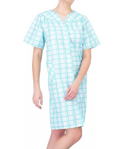 Women's Short Sleeve Snap-Front Plaid Seersucker Cotton-rich House Coat Mint $11.66 Others