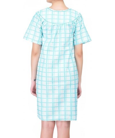 Women's Short Sleeve Snap-Front Plaid Seersucker Cotton-rich House Coat Mint $11.66 Others