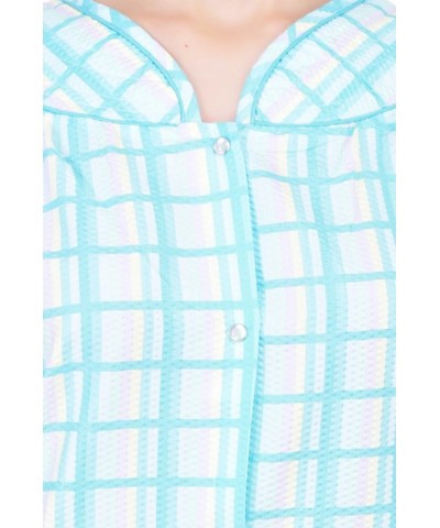 Women's Short Sleeve Snap-Front Plaid Seersucker Cotton-rich House Coat Mint $11.66 Others