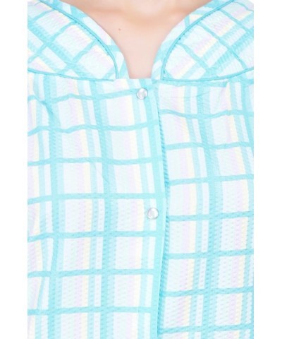 Women's Short Sleeve Snap-Front Plaid Seersucker Cotton-rich House Coat Mint $11.66 Others