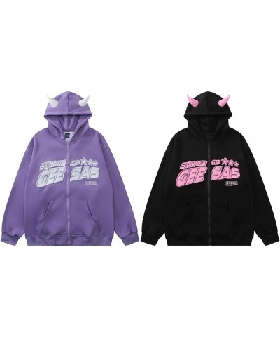 Fashion Y2K Sweatshirt Hoodie For Womens Zip Up Graphic Winter Jacket Mens Long Sleeve Retro Harajuku Streetwear 1208b-purple...