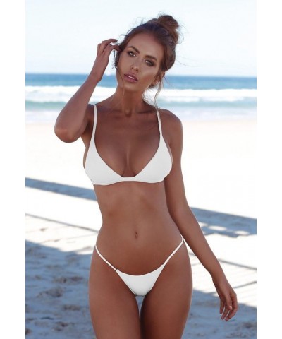 Bikini Sexy Bathing Suits for Women Spaghetti Strap Bra G Thong Swimwear White $13.91 Swimsuits