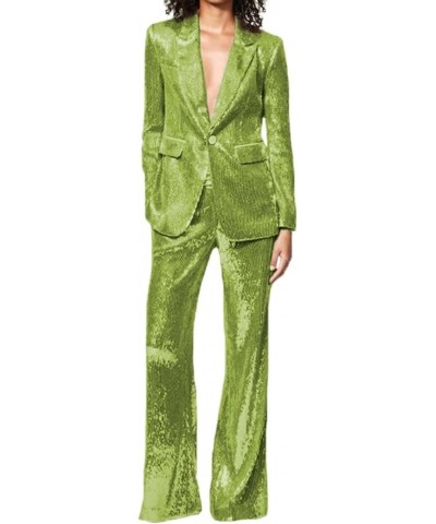 Women's Sequined Formal Blazer Sets 2 Pieces Jacket Trouser Cambo Party Wedding Wear Coat Green Glow $32.63 Suits