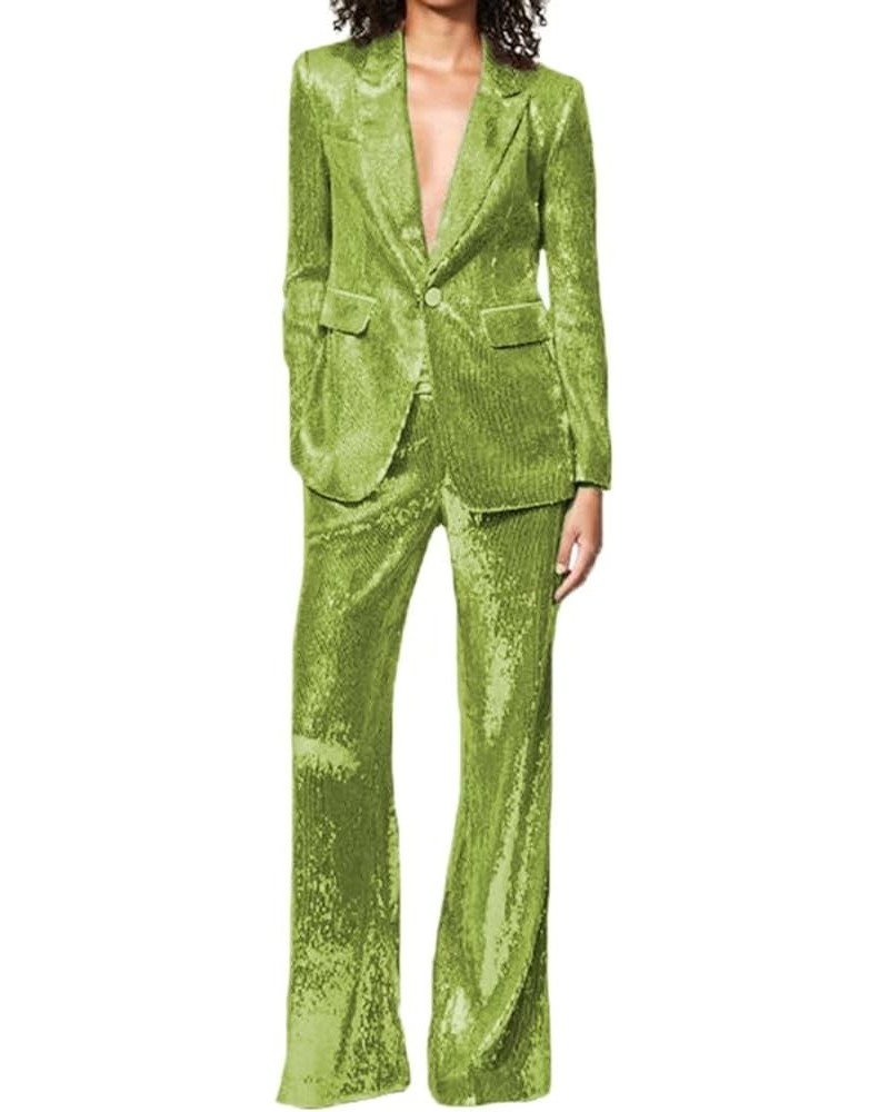 Women's Sequined Formal Blazer Sets 2 Pieces Jacket Trouser Cambo Party Wedding Wear Coat Green Glow $32.63 Suits