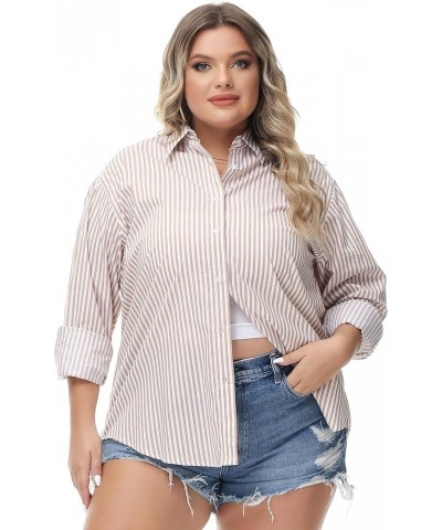 Women's Oversized Button Down Shirts Casual Plus Size Boyfriend Shirt Long Sleeve Striped Blouse (S-4X) Plus Size 10016 $16.0...