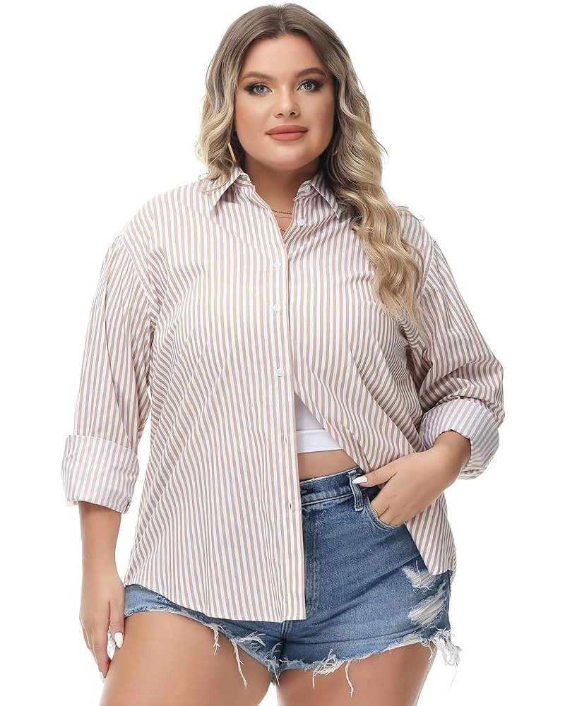 Women's Oversized Button Down Shirts Casual Plus Size Boyfriend Shirt Long Sleeve Striped Blouse (S-4X) Plus Size 10016 $16.0...