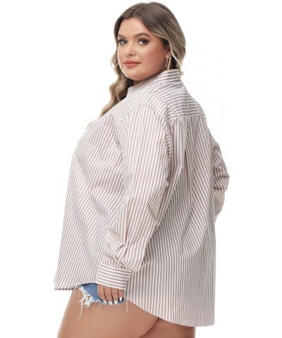 Women's Oversized Button Down Shirts Casual Plus Size Boyfriend Shirt Long Sleeve Striped Blouse (S-4X) Plus Size 10016 $16.0...