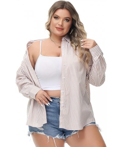 Women's Oversized Button Down Shirts Casual Plus Size Boyfriend Shirt Long Sleeve Striped Blouse (S-4X) Plus Size 10016 $16.0...