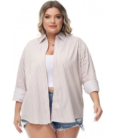 Women's Oversized Button Down Shirts Casual Plus Size Boyfriend Shirt Long Sleeve Striped Blouse (S-4X) Plus Size 10016 $16.0...