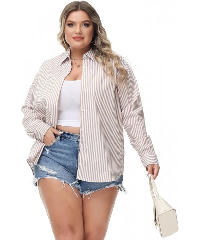 Women's Oversized Button Down Shirts Casual Plus Size Boyfriend Shirt Long Sleeve Striped Blouse (S-4X) Plus Size 10016 $16.0...