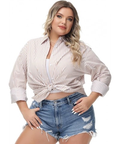 Women's Oversized Button Down Shirts Casual Plus Size Boyfriend Shirt Long Sleeve Striped Blouse (S-4X) Plus Size 10016 $16.0...