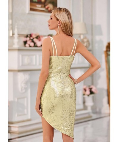 Women's Sexy Spaghetti Straps Cocktail Dresses for Wedding Guest Ruched V-neck Bodycon Dress Gold (Asymmetric) $15.50 Dresses