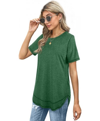 Womens Tops Short Sleeve Summer T-Shirts Curved Hem Casual Fashion Shirts 1-green $12.76 T-Shirts