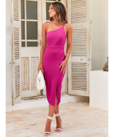 Women's Summer Sleeveless One Shoulder Spaghetti Strap Backless Bodycon Slit Party Cocktail Midi Dress Rose $13.24 Dresses