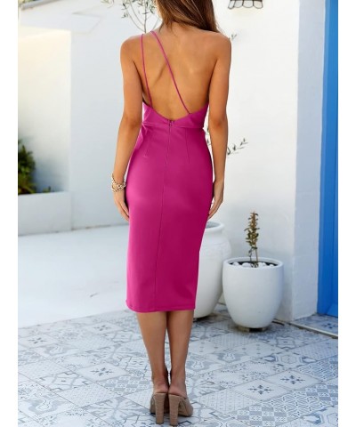 Women's Summer Sleeveless One Shoulder Spaghetti Strap Backless Bodycon Slit Party Cocktail Midi Dress Rose $13.24 Dresses