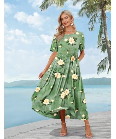 Women Casual Loose Bohemian Floral Dress with Pockets Short Sleeve Long Maxi Summer Beach Swing Dresses EJF 1- as Picture19 $...
