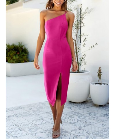 Women's Summer Sleeveless One Shoulder Spaghetti Strap Backless Bodycon Slit Party Cocktail Midi Dress Rose $13.24 Dresses