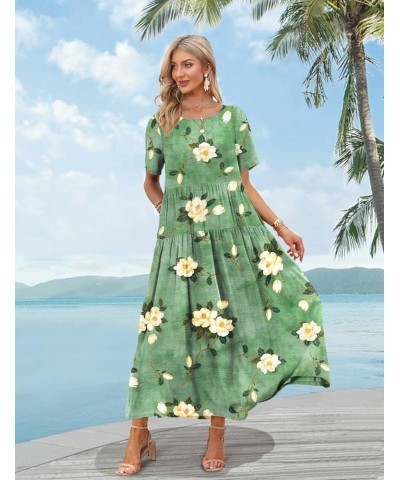 Women Casual Loose Bohemian Floral Dress with Pockets Short Sleeve Long Maxi Summer Beach Swing Dresses EJF 1- as Picture19 $...