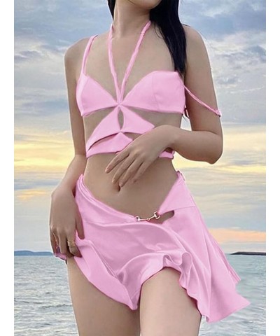 Women 3D Flower Y2k Bandage Halter Bodysuits Cutout Ruched Sleeveless T-Shirt Jumpsuits Vacation Beach Streetwear Pink $8.11 ...