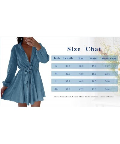 Womens Long Sleeve Button Down Shirt Dress Casual Loose V Neck Flowy Swing Belted Mini Dresses Apricot $13.99 Dresses