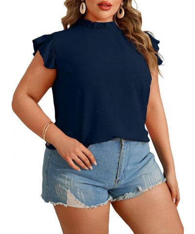 Women Plus Size Tank Tops Cute Summer Sleeveless Blouses Lace Trim Cap Sleeve Crewneck Swiss Dot Babydoll Tops Deepblue $8.54...