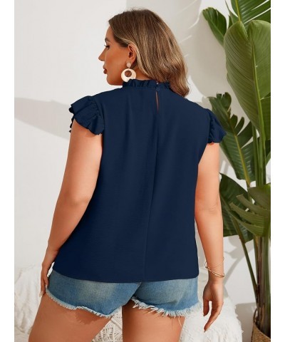 Women Plus Size Tank Tops Cute Summer Sleeveless Blouses Lace Trim Cap Sleeve Crewneck Swiss Dot Babydoll Tops Deepblue $8.54...