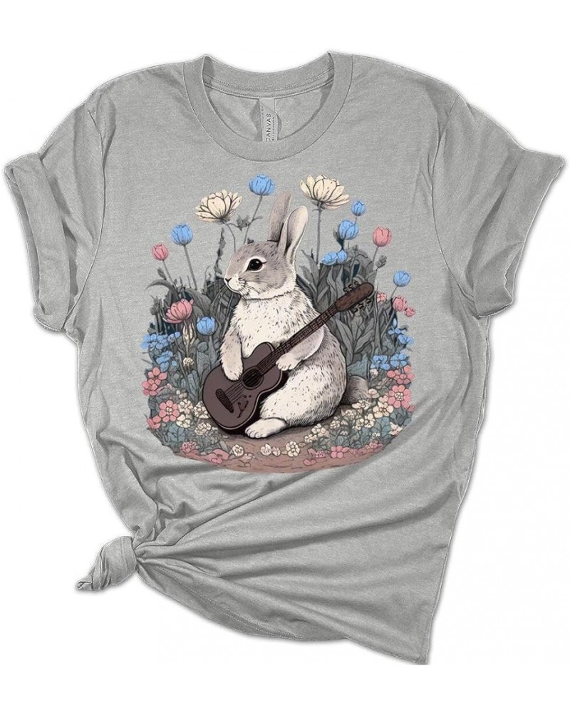 Womens Easter Bunny Shirt Cute Rabbit Playing Guitar T Shirts Cottagecore Clothing Aesthetic Graphic Tees Athletic Heather $1...