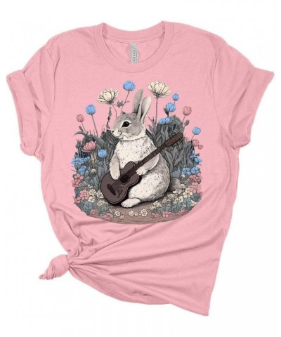 Womens Easter Bunny Shirt Cute Rabbit Playing Guitar T Shirts Cottagecore Clothing Aesthetic Graphic Tees Athletic Heather $1...