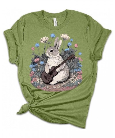 Womens Easter Bunny Shirt Cute Rabbit Playing Guitar T Shirts Cottagecore Clothing Aesthetic Graphic Tees Athletic Heather $1...