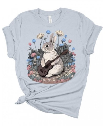 Womens Easter Bunny Shirt Cute Rabbit Playing Guitar T Shirts Cottagecore Clothing Aesthetic Graphic Tees Athletic Heather $1...